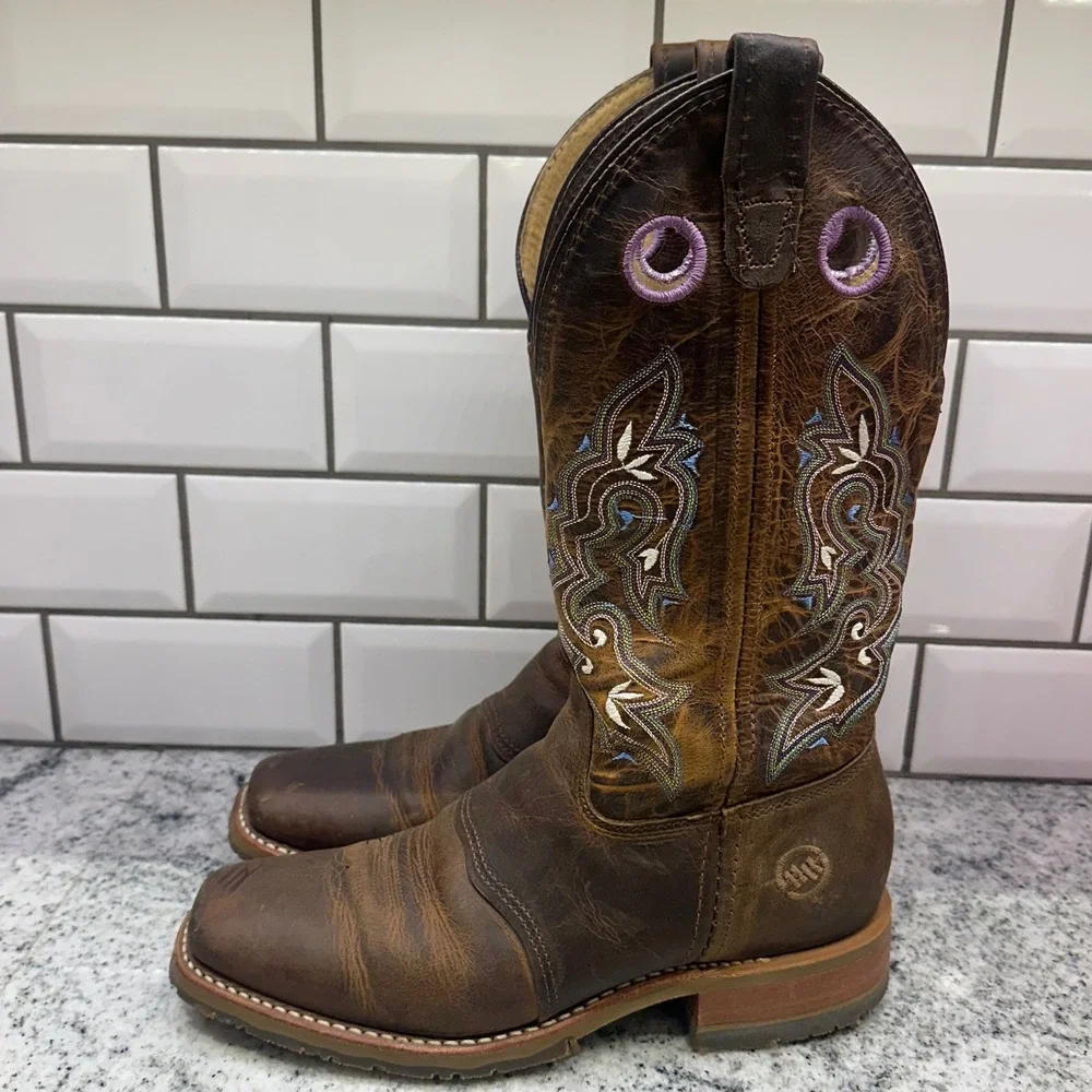 Double H Womens DH5477 Brown Leather Safety Toe Western Work Boots 7.5 M USA - Picture 3 of 14